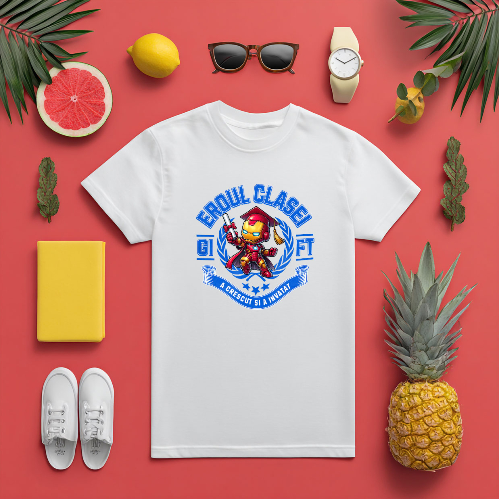 Tricou Copii cu Iron Man – Campion Prin Curaj Si Invatare 100% Bumbac, Alb, 12 Ani [5]