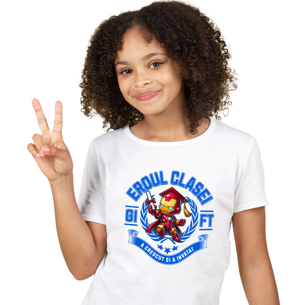 Tricou Copii cu Iron Man – Campion Prin Curaj Si Invatare 100% Bumbac, Alb, 12 Ani [2]