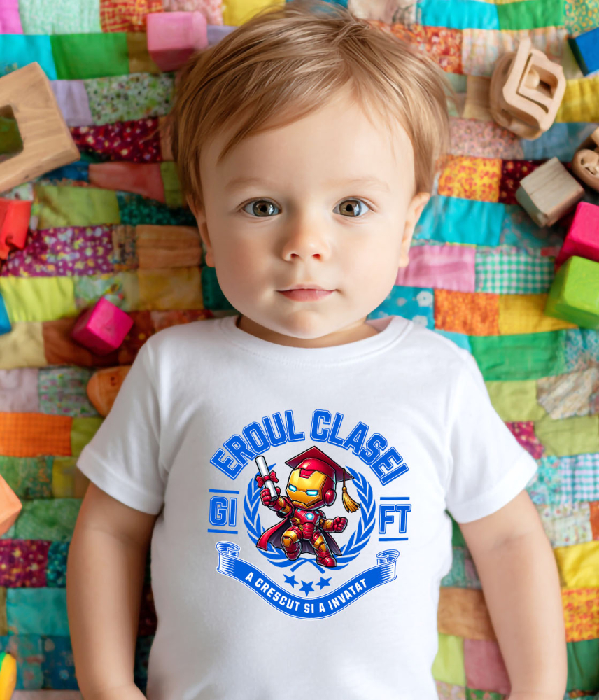 Tricou Copii cu Iron Man – Campion Prin Curaj Si Invatare 100% Bumbac, Alb, 12 Ani [3]