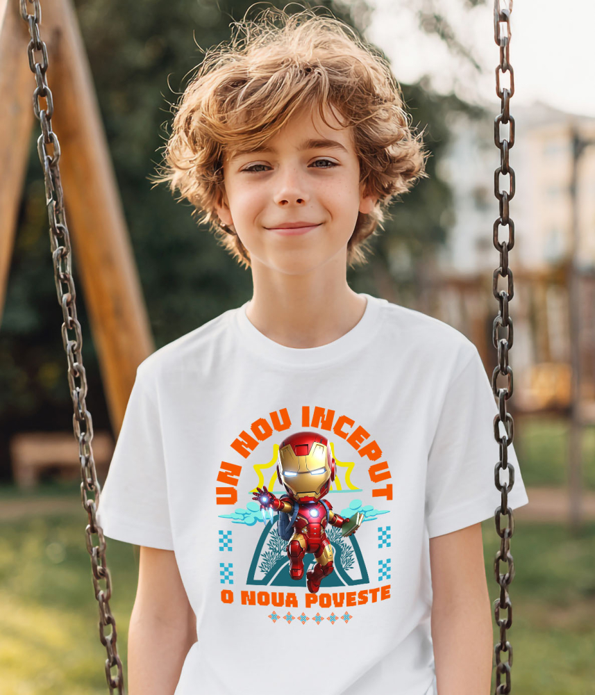 Tricou Copii cu Iron Man – Cunoaștere și Inovație La Primii Pași 100% Bumbac, Alb, 10 Ani [3]