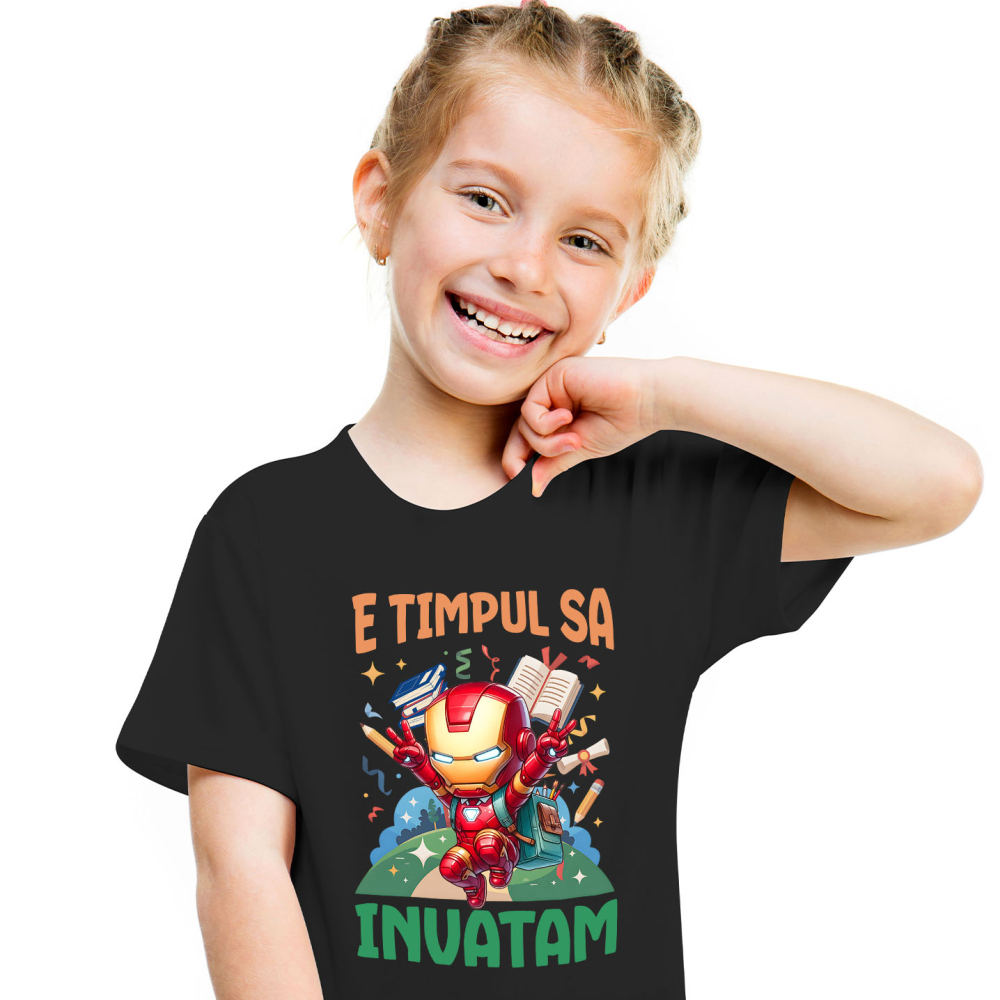 Tricou Copii cu Iron Man: Curaj, Invataturi Si Zambete 100% Bumbac, Negru, 10 Ani [2]