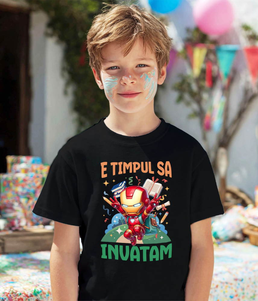 Tricou Copii cu Iron Man: Curaj, Invataturi Si Zambete 100% Bumbac, Negru, 10 Ani [3]