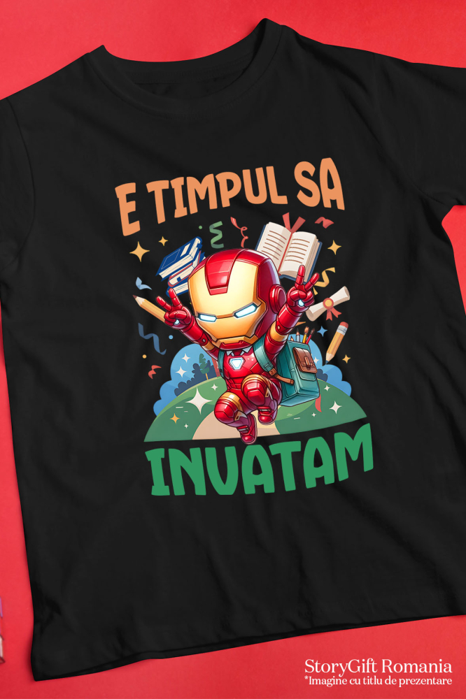 Tricou Copii cu Iron Man: Curaj, Invataturi Si Zambete 100% Bumbac, Negru, 10 Ani [5]