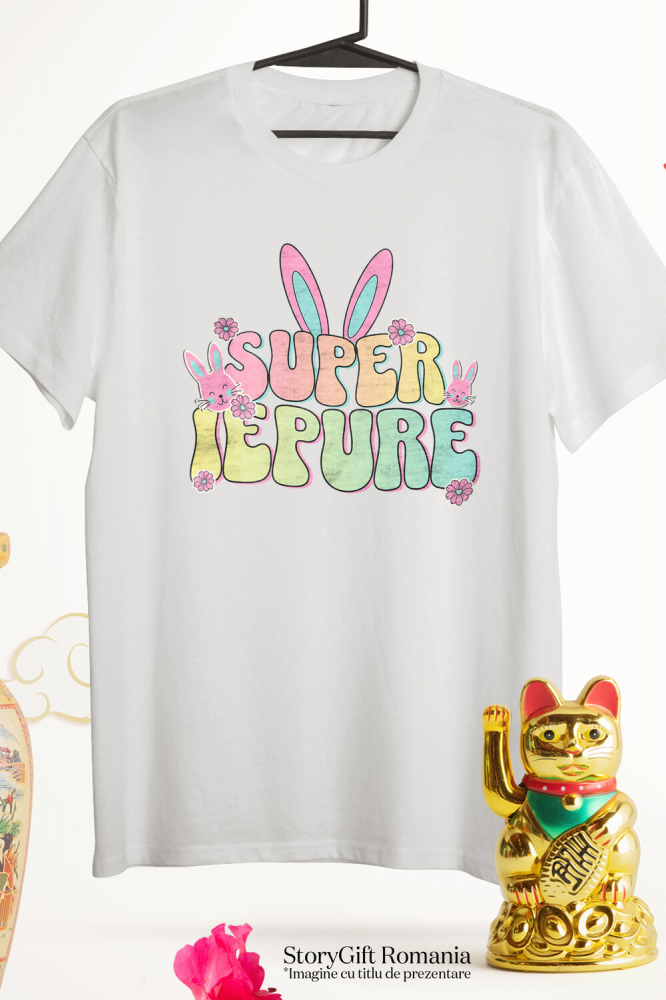 Tricou Femei, Barbati, Copii, Fata, Baiat, Unisex Personalizat "Iubitorii de Iepuri cu Urechi Lungi Colorate - Cadou Paște pentru Copii" [3]