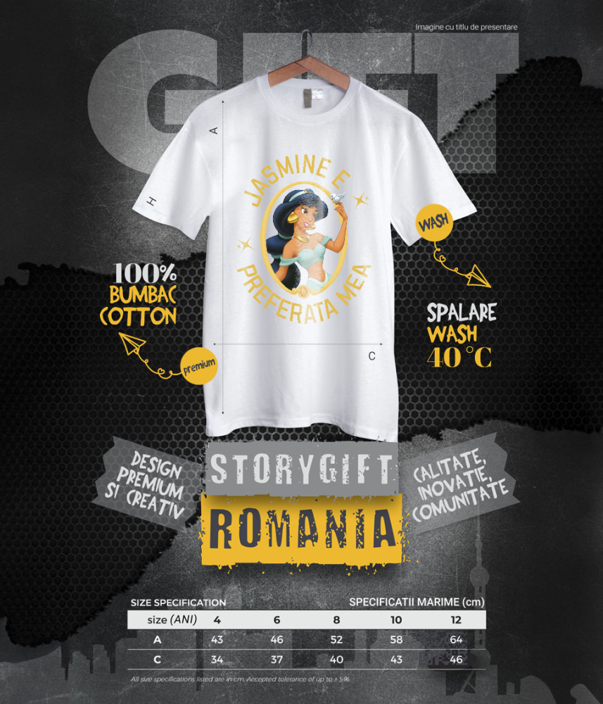 Tricou Copii cu Jasmine in Oglinda Fermecata 100% Bumbac, Alb, 10 Ani [6]