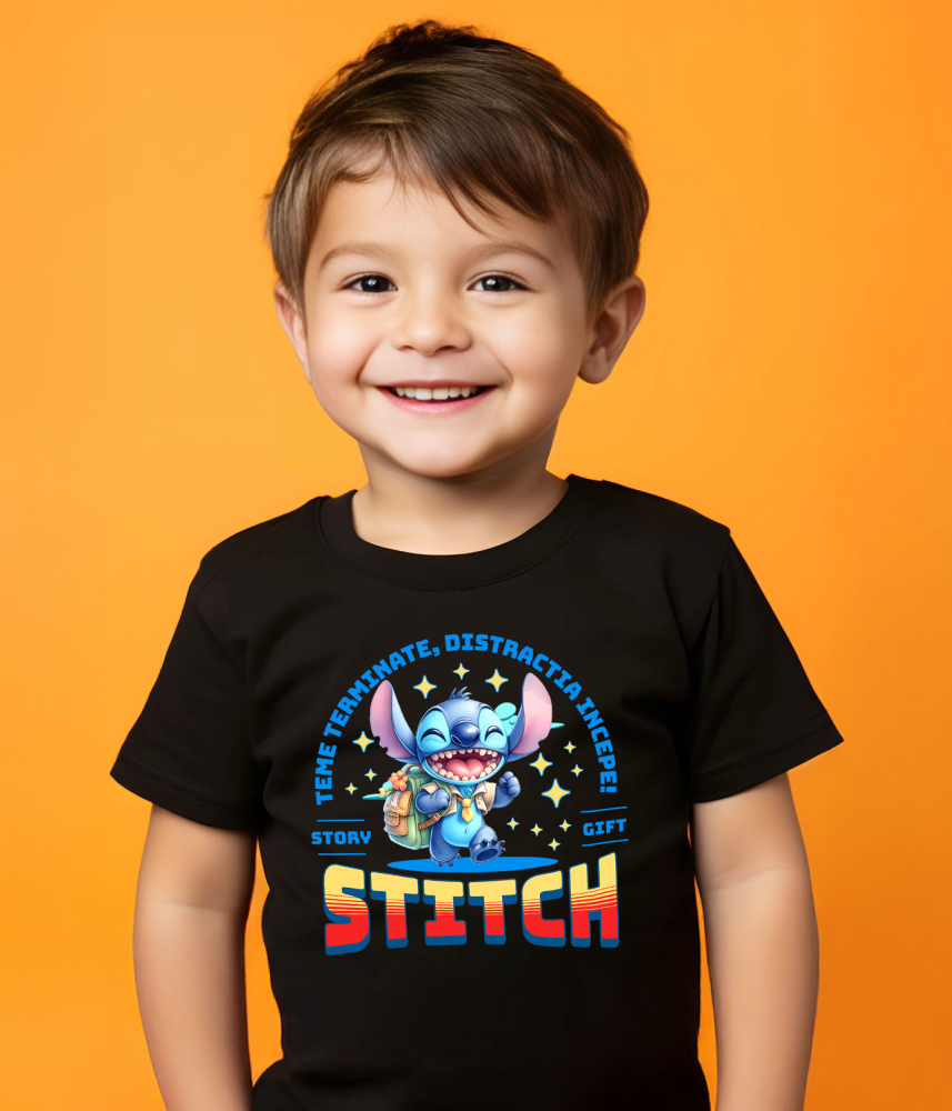 Tricou Copii cu Joaca si Invata cu Stitch 100% Bumbac, Negru, 12 Ani [3]