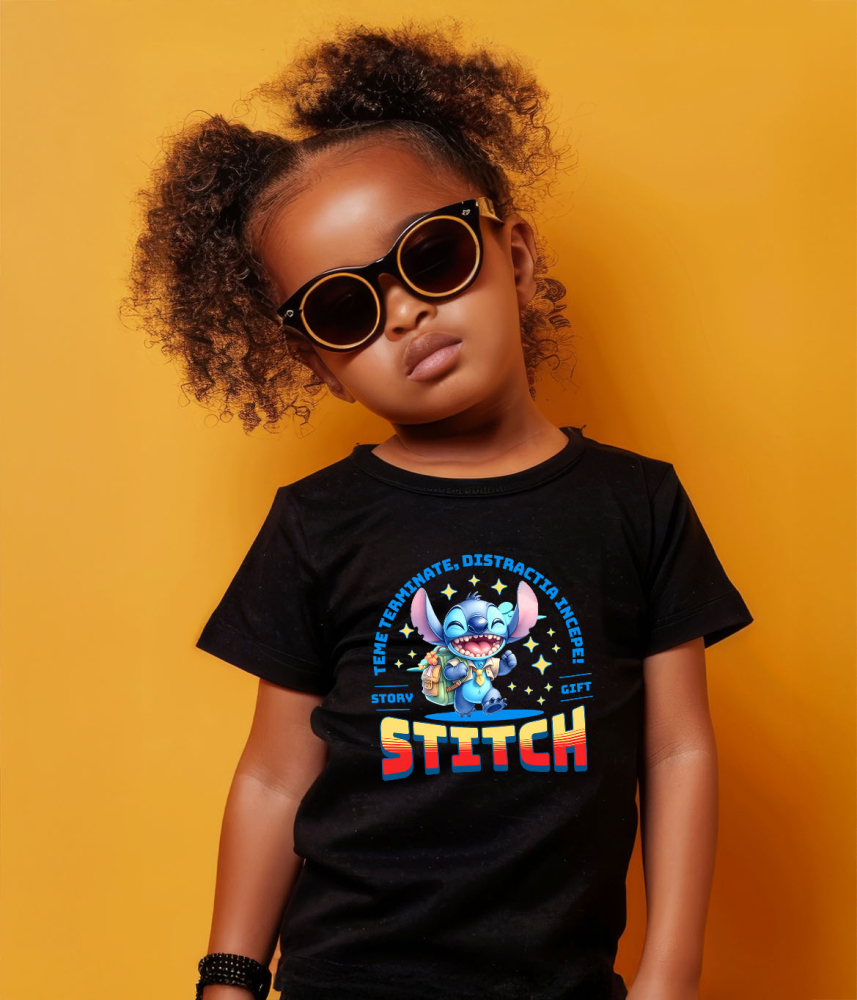 Tricou Copii cu Joaca si Invata cu Stitch 100% Bumbac, Negru, 12 Ani [4]