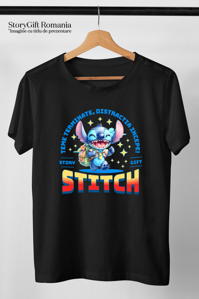 Tricou Copii cu Joaca si Invata cu Stitch 100% Bumbac, Negru, 12 Ani [5]