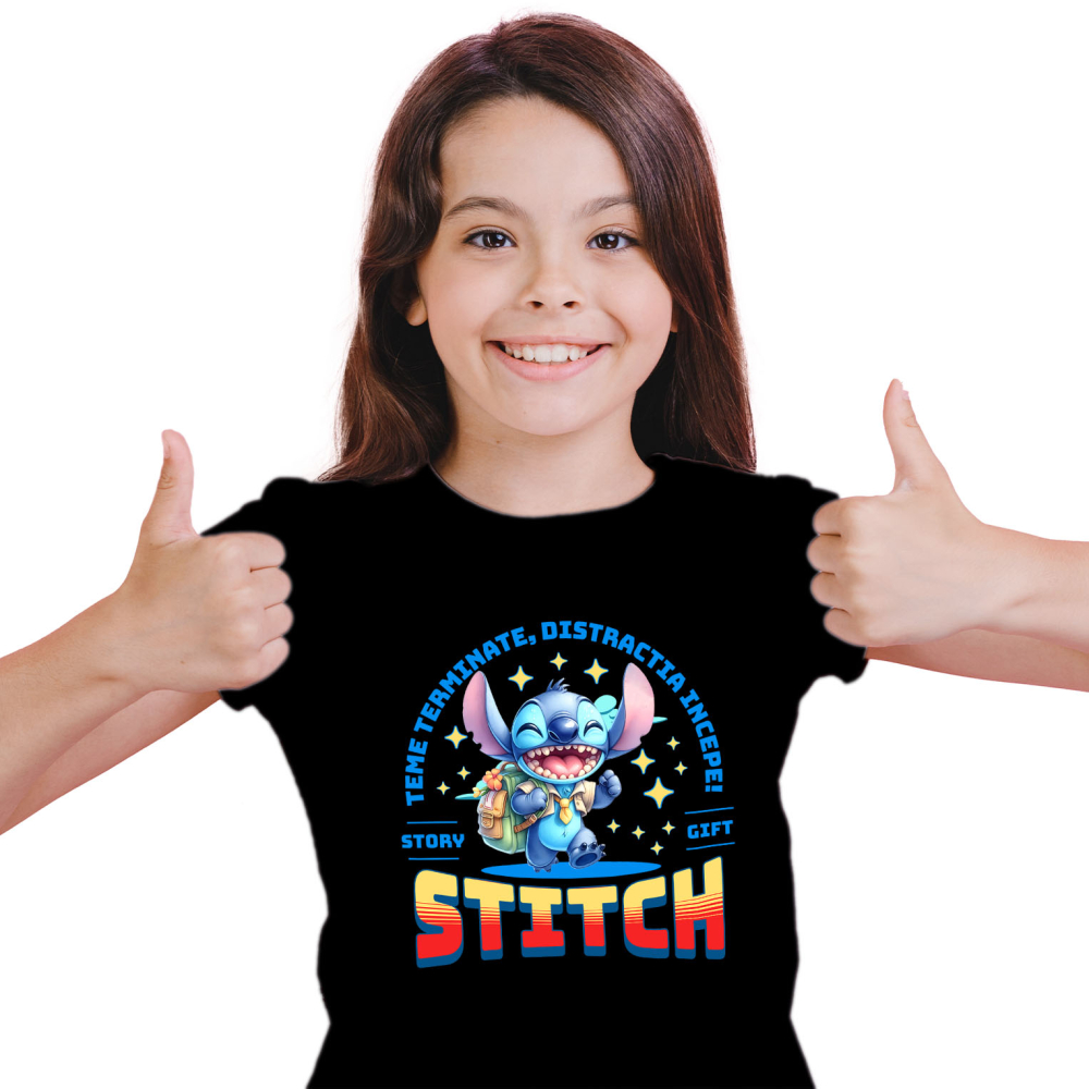 Tricou Copii cu Joaca si Invata cu Stitch 100% Bumbac, Negru, 12 Ani [2]