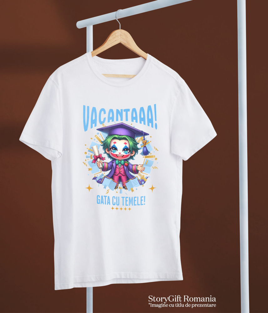 Tricou Copii cu Joker in Aventuri Nebune de Vacanta si Diplome 100% Bumbac, Alb, 12 Ani [5]