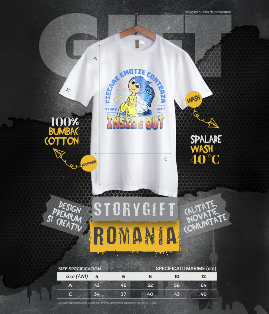 Tricou Copii cu Joy si Sadness – echilibrul perfect 100% Bumbac, Alb, 8 Ani [6]