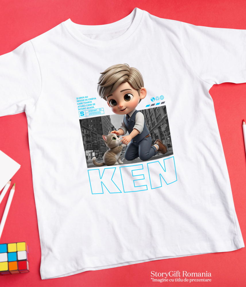 Tricou Copii cu Ken – Misiune alaturi de Pisicuta 100% Bumbac, Alb, 10 Ani [5]