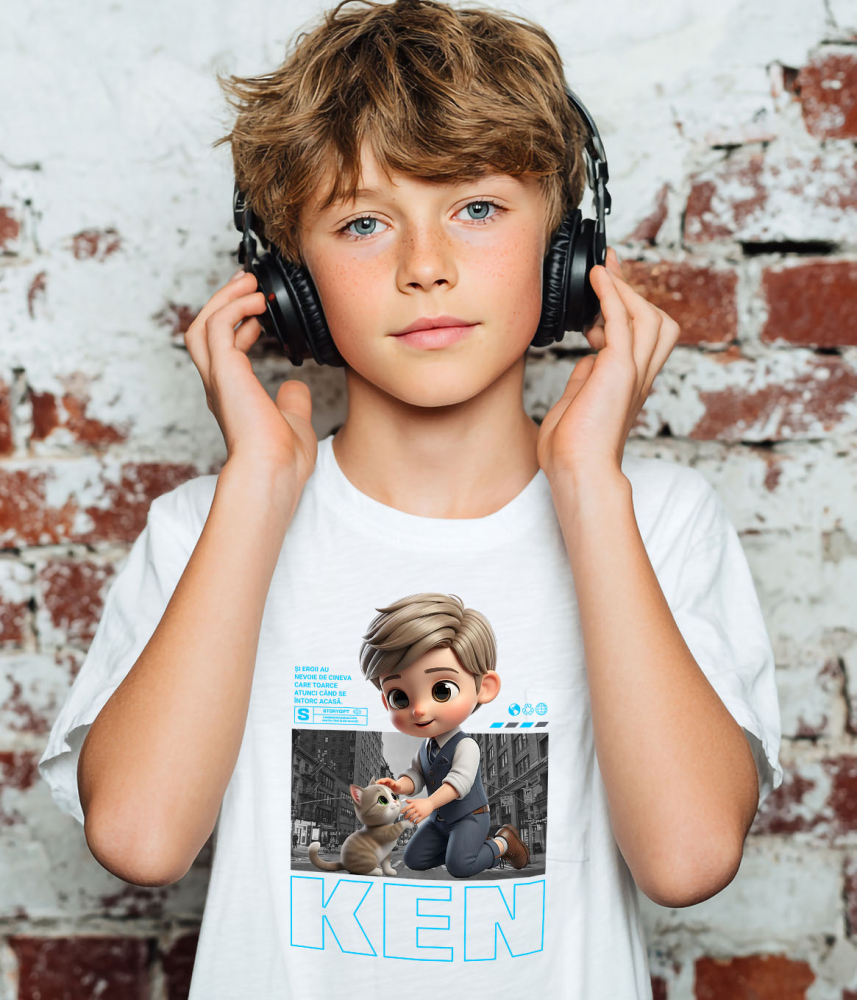 Tricou Copii cu Ken – Misiune alaturi de Pisicuta 100% Bumbac, Alb, 10 Ani [3]