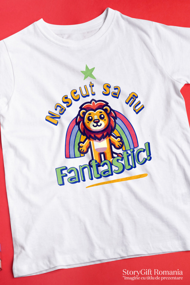Tricou Femei, Barbati, Copii, Fata, Baiat, Unisex Personalizat Leu cu Coamă Curcubeu Fericit – Cadou Personalizat pentru Copii și Familie [3]