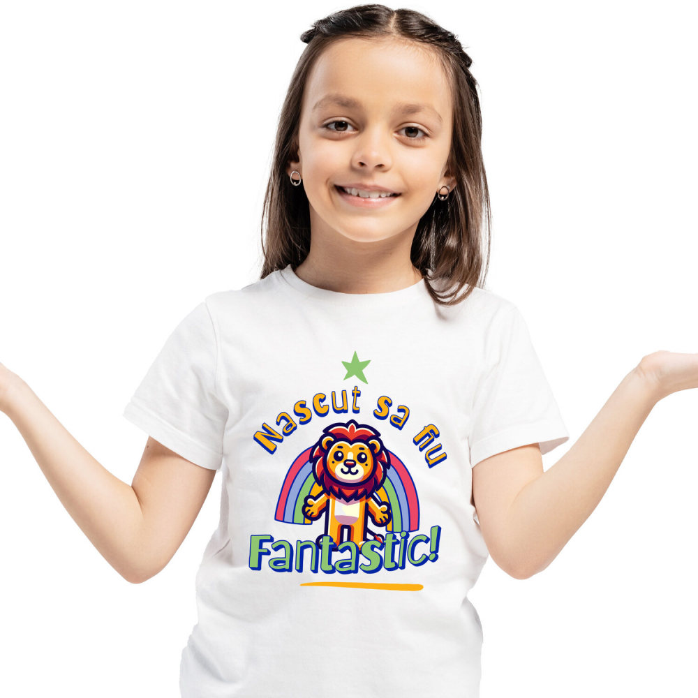 Tricou Femei, Barbati, Copii, Fata, Baiat, Unisex Personalizat Leu cu Coamă Curcubeu Fericit – Cadou Personalizat pentru Copii și Familie [1]