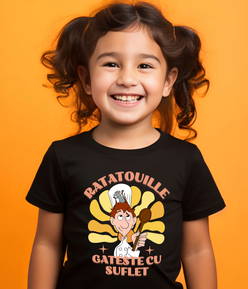 Tricou Copii cu Linguini si Remy – Prietenie in Bucatarie 100% Bumbac, Negru, 10 Ani [3]