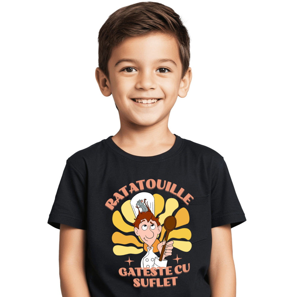 Tricou Copii cu Linguini si Remy – Prietenie in Bucatarie 100% Bumbac, Negru, 10 Ani [2]