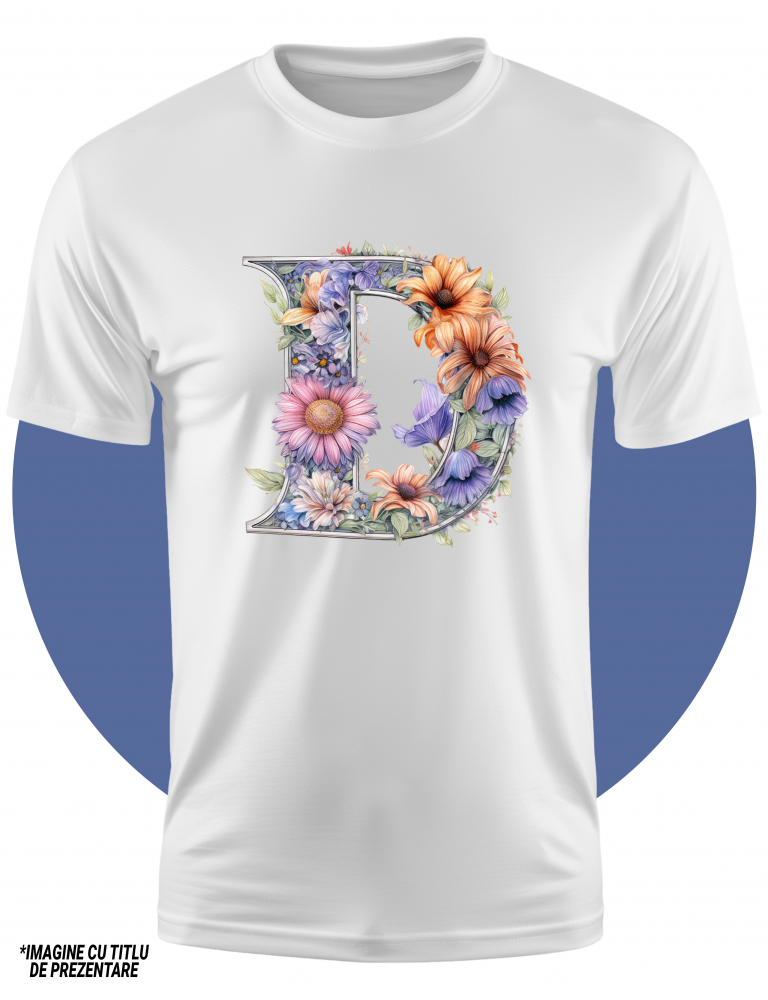 Tricou Copii cu litera "D", ilustratie, pentru copii, scoala, elev, flori, invata, scris, abecedar, clasa I  100% Bumbac, Unisex, Alb, 8 Ani, 52CM [2]