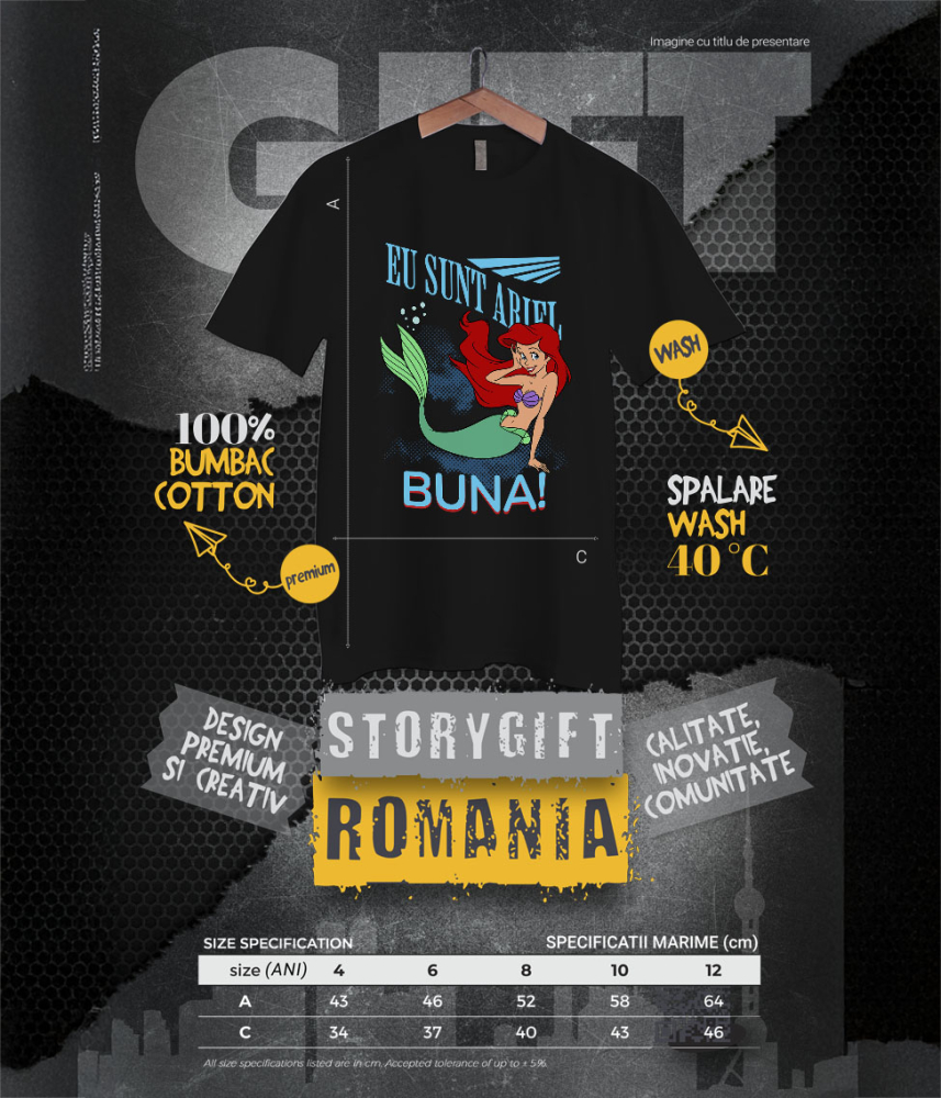 Tricou Copii cu Lumea Ariellei - Inima Marii 100% Bumbac, Negru, 12 Ani [6]