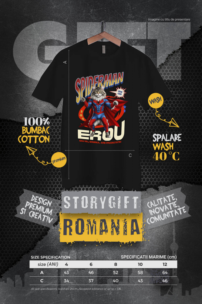 Tricou Femei, Barbati, Copii, Fata, Baiat, Unisex Personalizat Pisică Maine Coon în Costum Spider-Man - Cadou Personalizat pentru Iubitorii de Pisici și Copii [4]