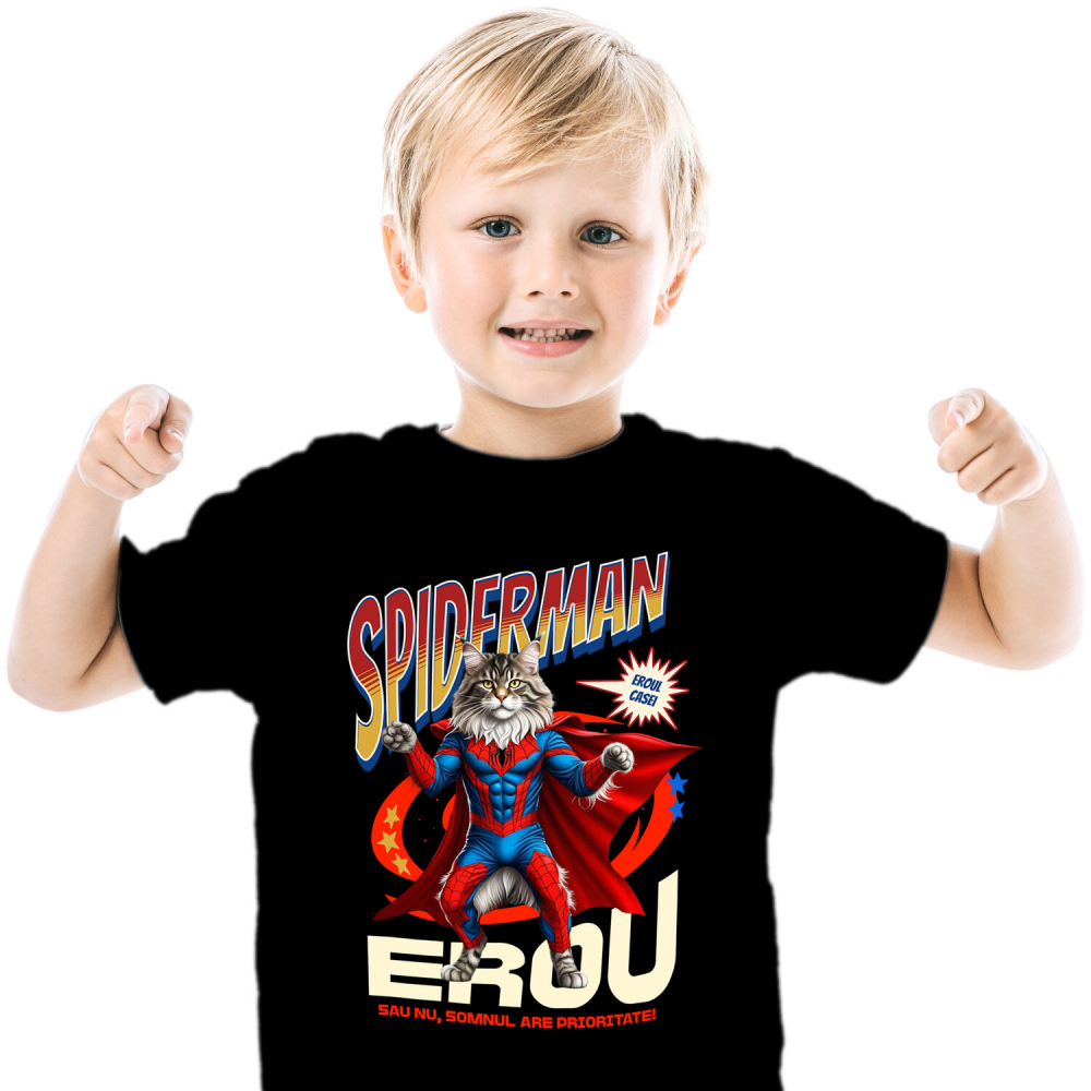 Tricou Femei, Barbati, Copii, Fata, Baiat, Unisex Personalizat Pisică Maine Coon în Costum Spider-Man - Cadou Personalizat pentru Iubitorii de Pisici și Copii [2]