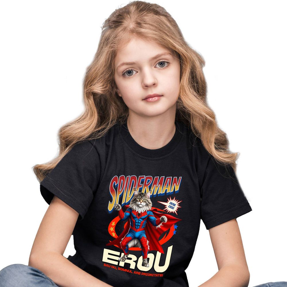 Tricou Femei, Barbati, Copii, Fata, Baiat, Unisex Personalizat Pisică Maine Coon în Costum Spider-Man - Cadou Personalizat pentru Iubitorii de Pisici și Copii [1]