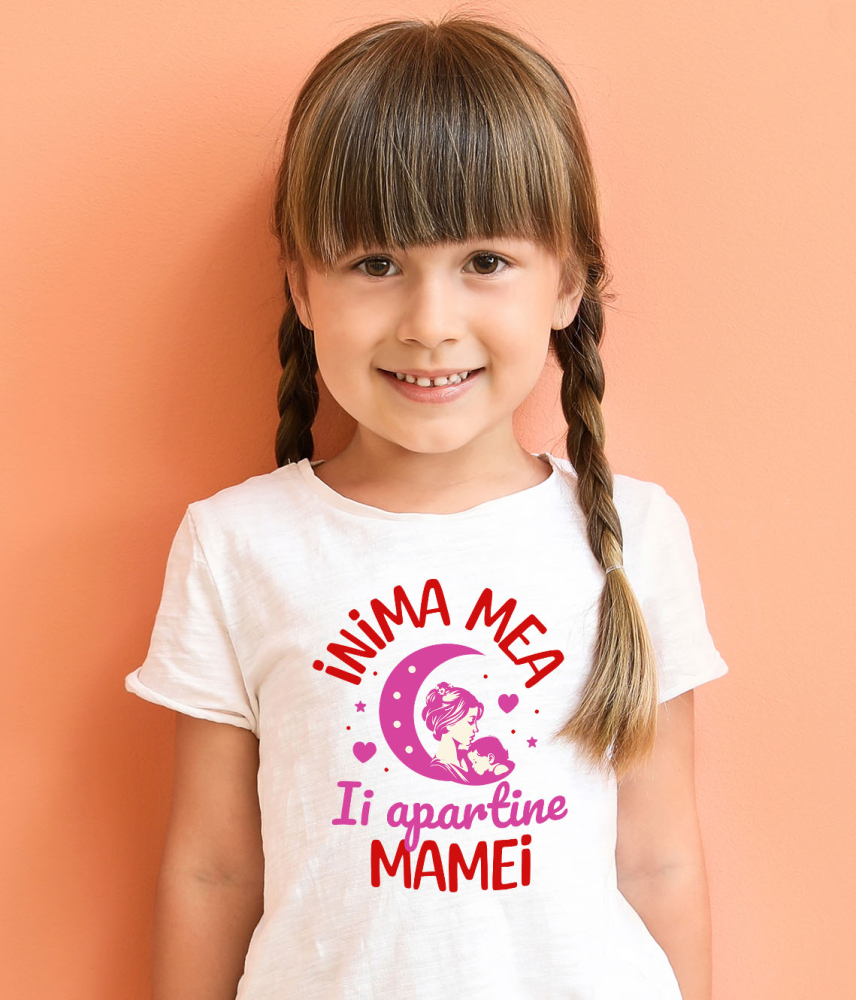 Tricou Femei, Barbati, Copii, Fata, Baiat, Unisex Personalizat "Inima Mea Îi Aparține Mamei – Cadouri Personalizate pentru Mama și Fiică" [4]