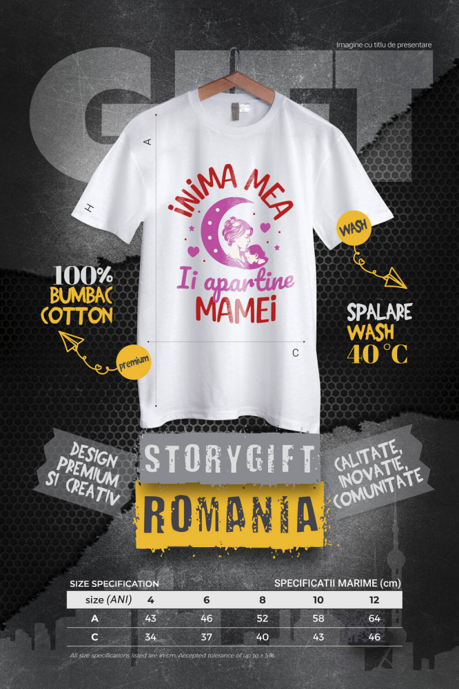 Tricou Femei, Barbati, Copii, Fata, Baiat, Unisex Personalizat "Inima Mea Îi Aparține Mamei – Cadouri Personalizate pentru Mama și Fiică" [4]