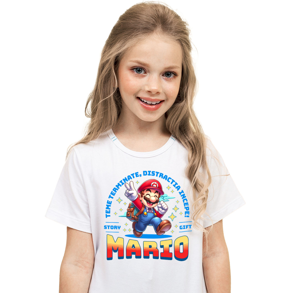 Tricou Copii cu  Mario – Exploratorul Cunoasterii 100% Bumbac, Alb, 8 Ani [2]