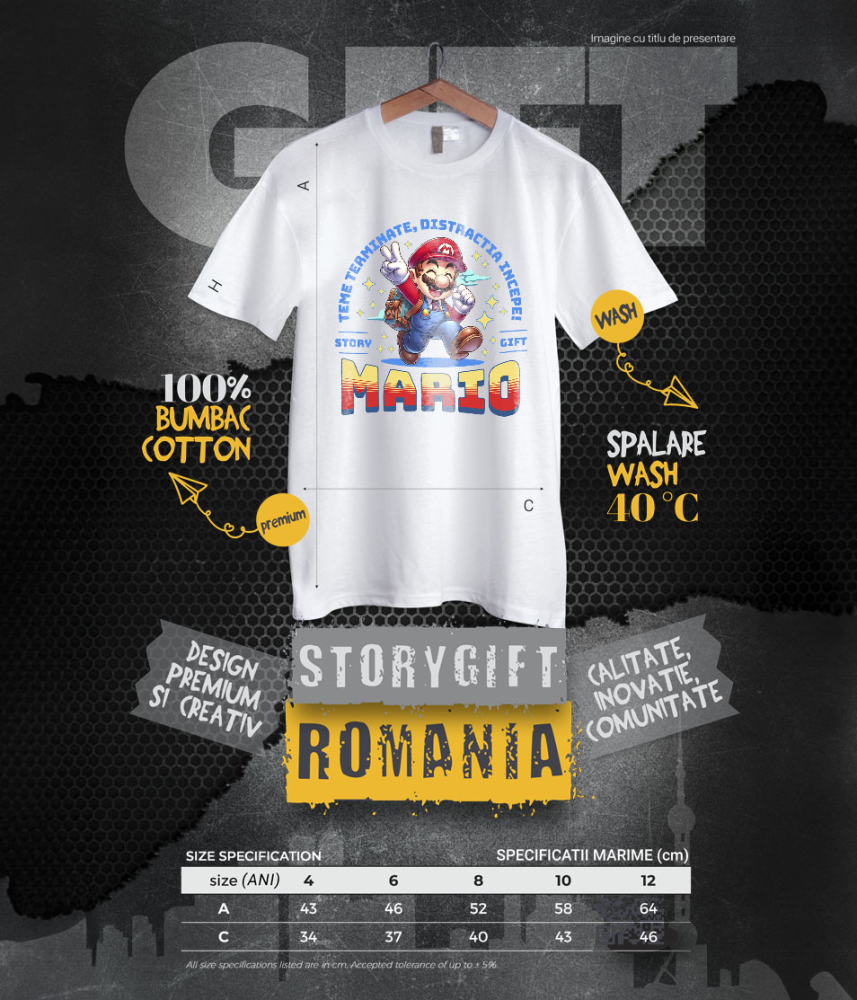 Tricou Copii cu  Mario – Exploratorul Cunoasterii 100% Bumbac, Alb, 8 Ani [6]