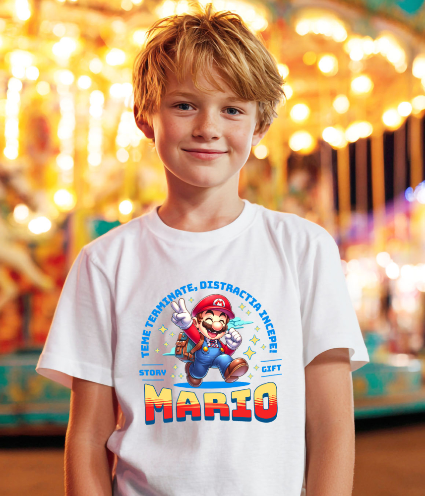 Tricou Copii cu  Mario – Exploratorul Cunoasterii 100% Bumbac, Alb, 8 Ani [3]