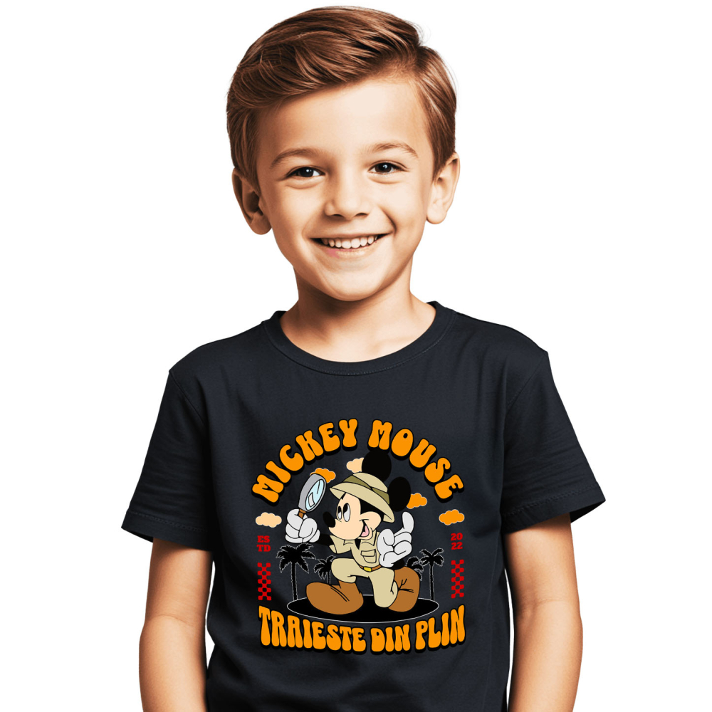 Tricou Copii cu Mickey, aventurierul cercetas 100% Bumbac, Negru, 12 Ani [2]
