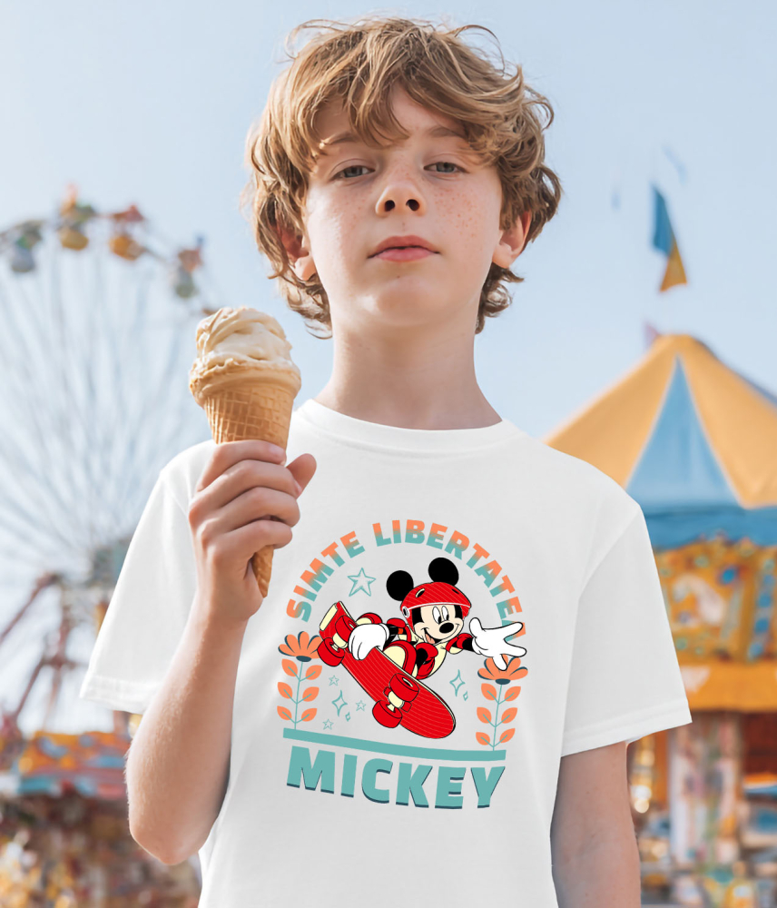 Tricou Copii cu Mickey face trick-uri cu skateboard-ul 100% Bumbac, Alb, 12 Ani [3]