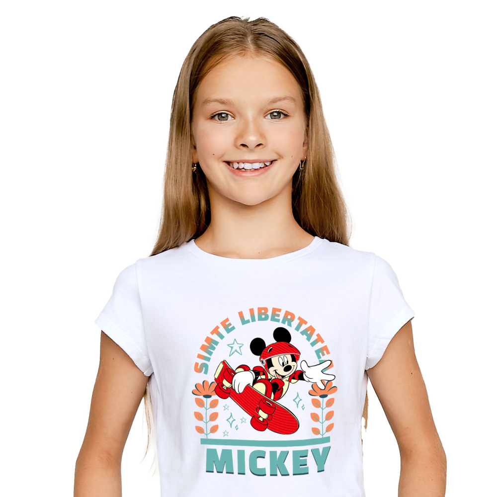 Tricou Copii cu Mickey face trick-uri cu skateboard-ul 100% Bumbac, Alb, 12 Ani [2]