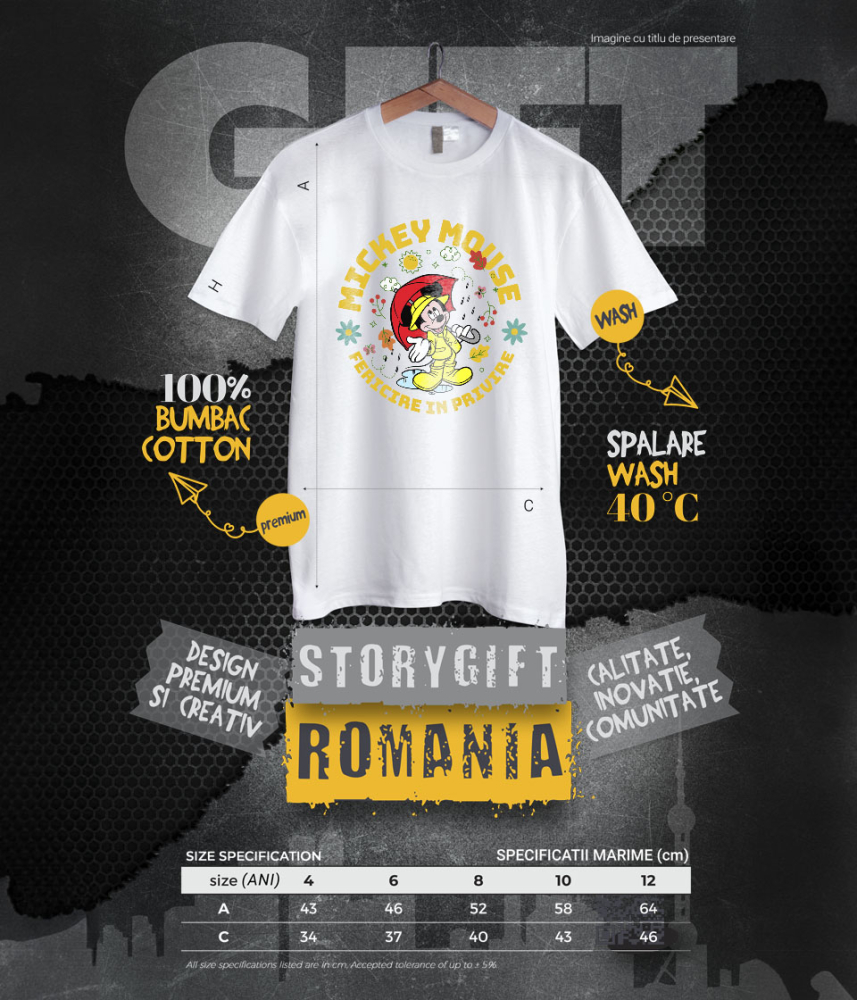 Tricou Copii cu Mickey Mouse – Aventura Sub Umbrela in Zi de Ploaie 100% Bumbac, Alb, 12 Ani [6]