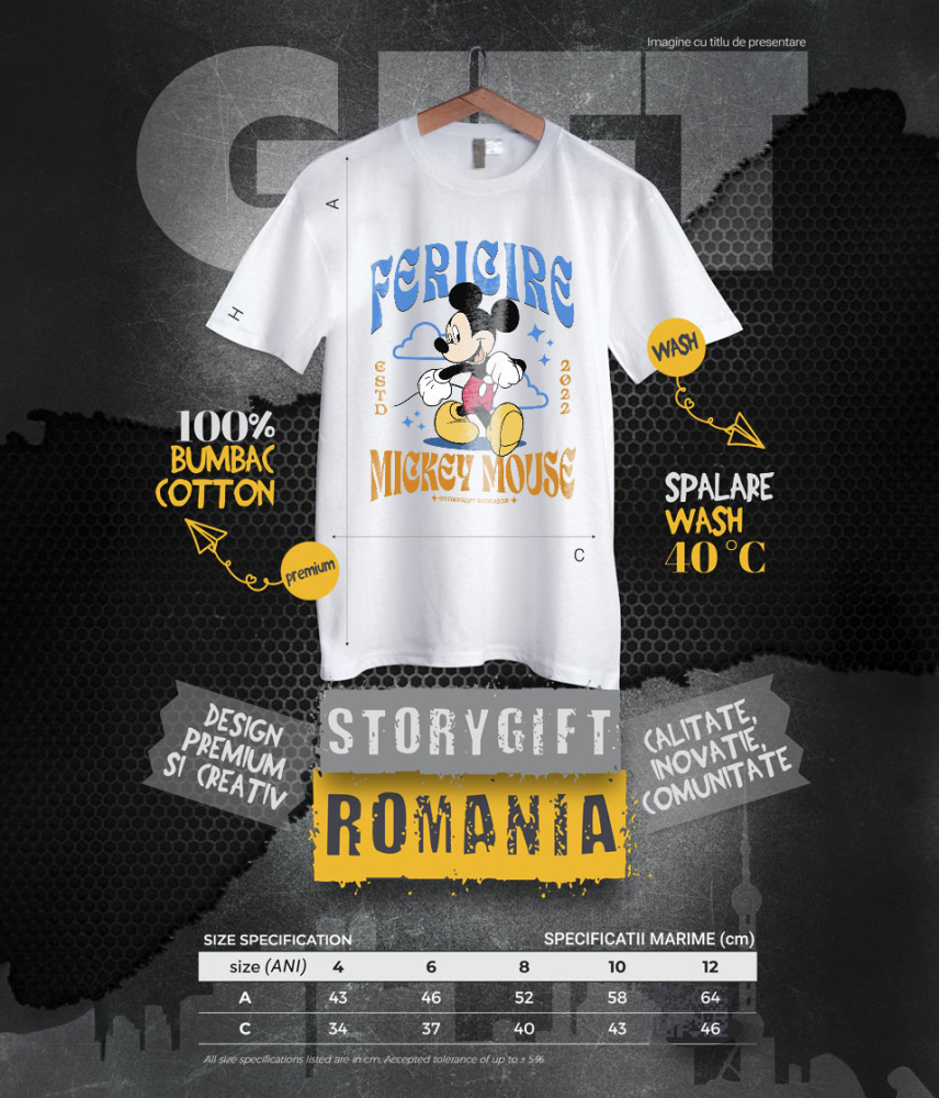 Tricou Copii cu Mickey Mouse – Clasic si Mereu Actual 100% Bumbac, Alb, 4 Ani [6]