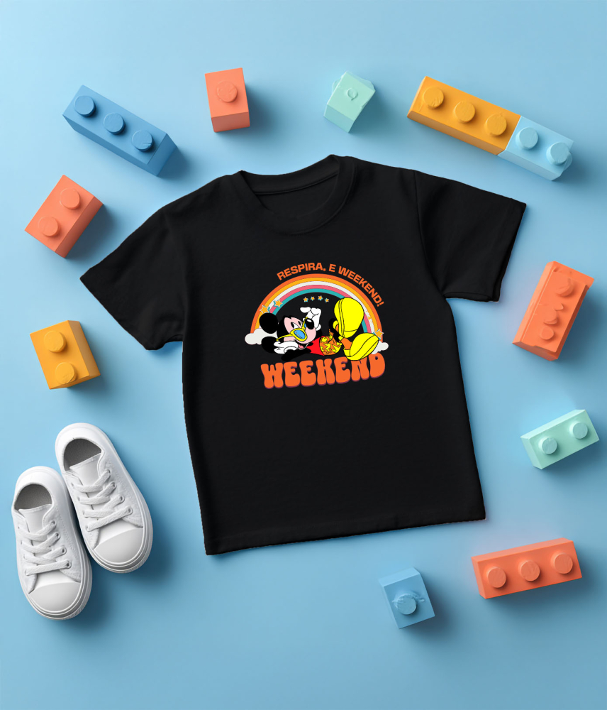 Tricou Copii cu Mickey Mouse si Curcubeu Vibrant pe Spate 100% Bumbac, Negru, 12 Ani [5]