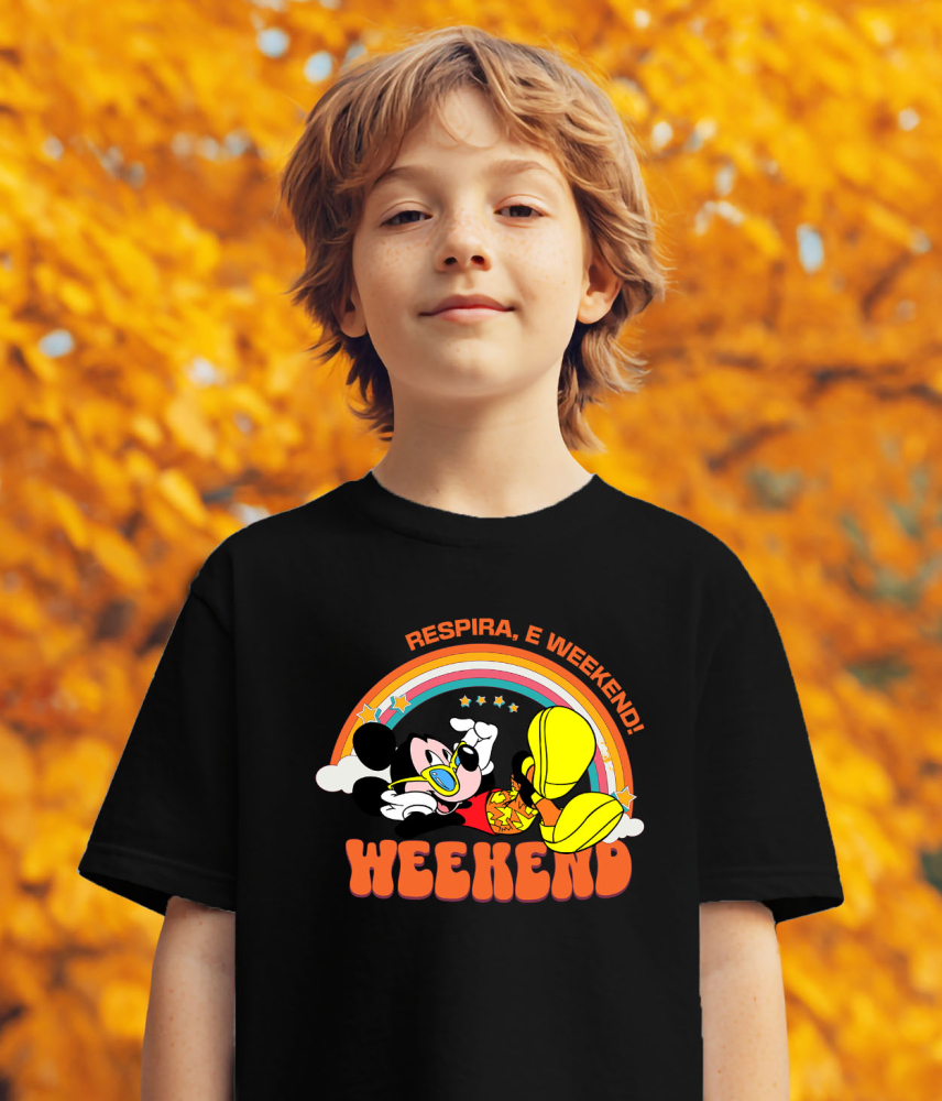 Tricou Copii cu Mickey Mouse si Curcubeu Vibrant pe Spate 100% Bumbac, Negru, 12 Ani [4]
