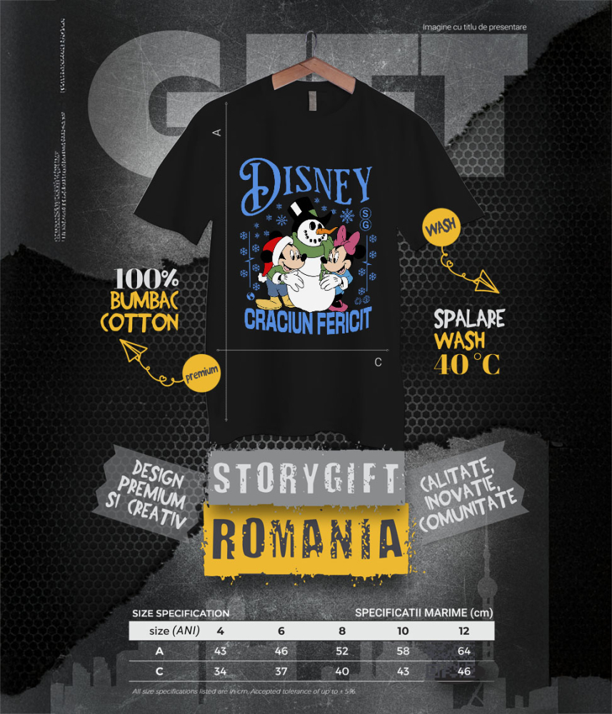 Tricou Copii cu Mickey si Minnie Magie si Sarbatoare 100% Bumbac, Negru, 10 Ani [6]