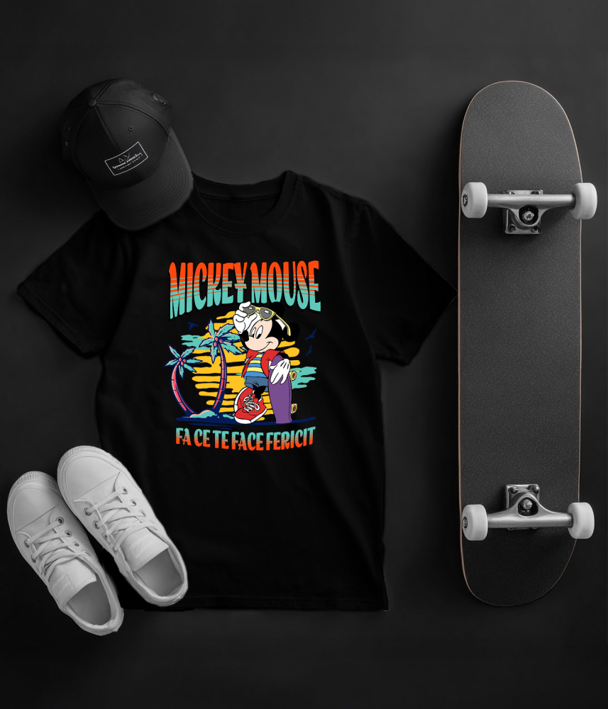 Tricou Copii cu Mickey si skateboardul 100% Bumbac, Negru, 8 Ani [5]
