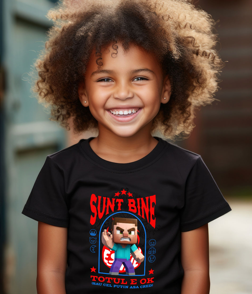Tricou Copii cu Minecraft, Ok, Sarcastic, Nervos, Iritat 100% Bumbac, Negru, 8 Ani [4]