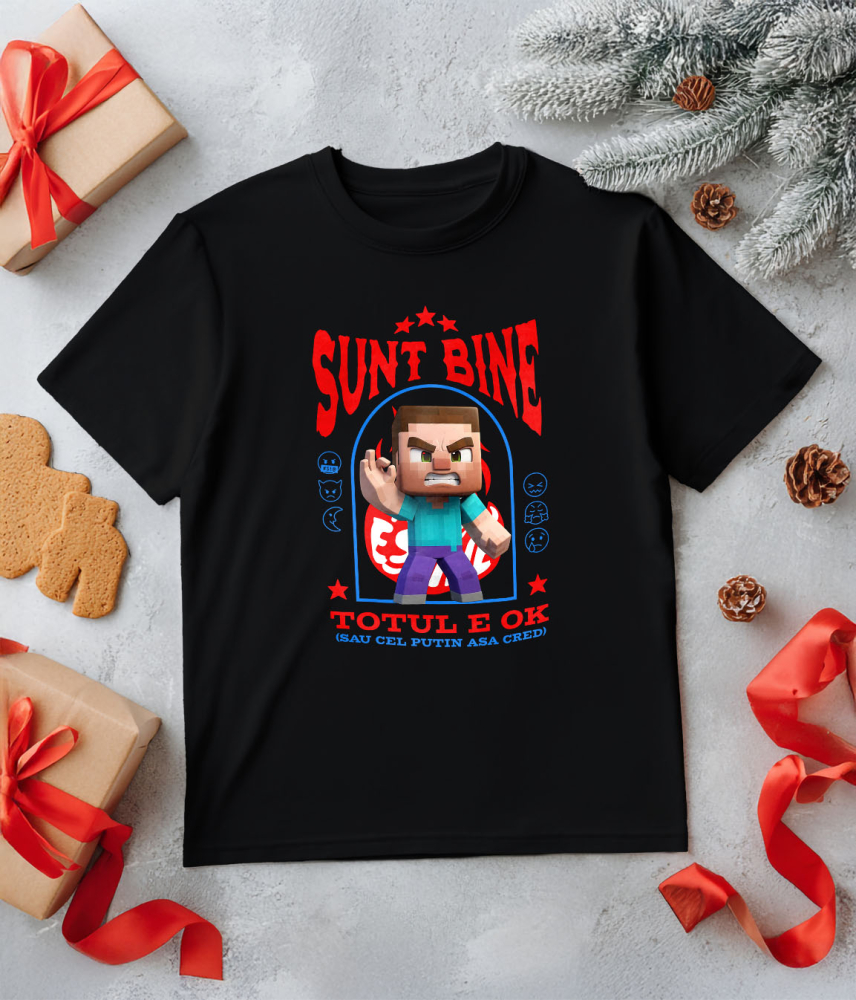 Tricou Copii cu Minecraft, Ok, Sarcastic, Nervos, Iritat 100% Bumbac, Negru, 8 Ani [5]