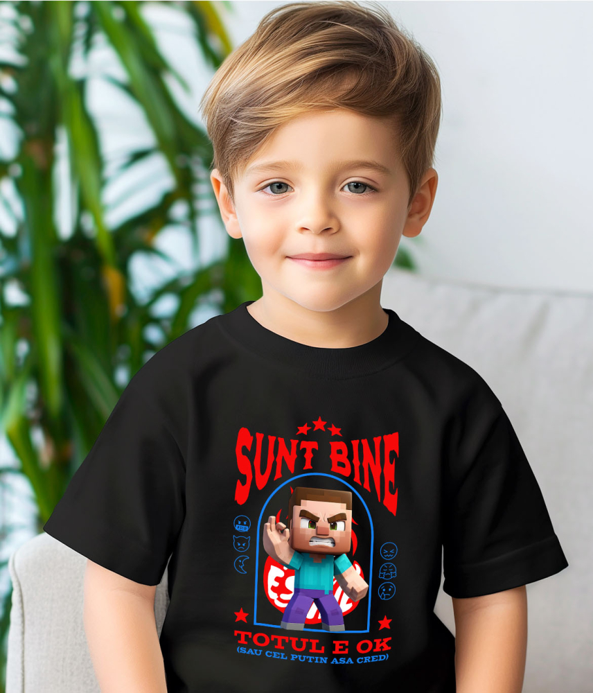 Tricou Copii cu Minecraft, Ok, Sarcastic, Nervos, Iritat 100% Bumbac, Negru, 8 Ani [3]