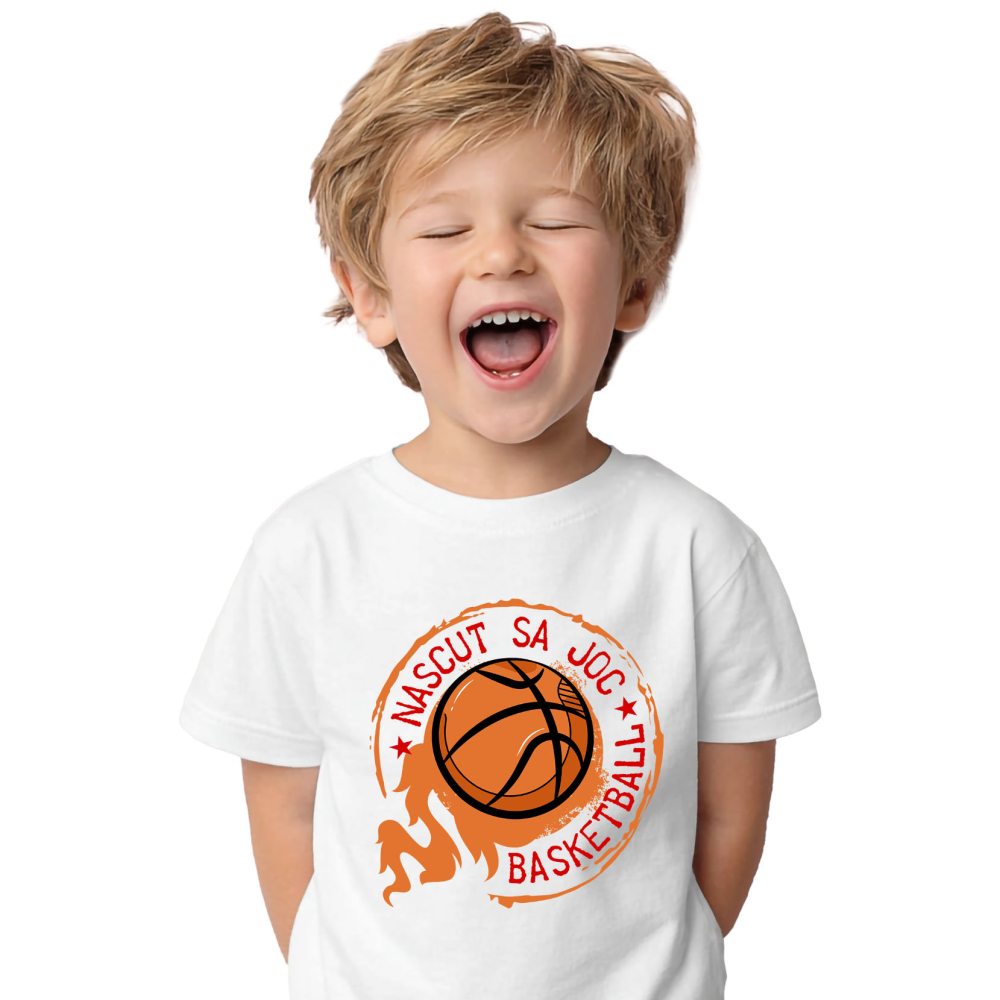 Tricou Femei, Barbati, Copii, Fata, Baiat, Unisex Personalizat Minge Baschet Flăcări – Cadou Motivațional „Născut Să Joc” pentru Iubitorii Sportului [2]