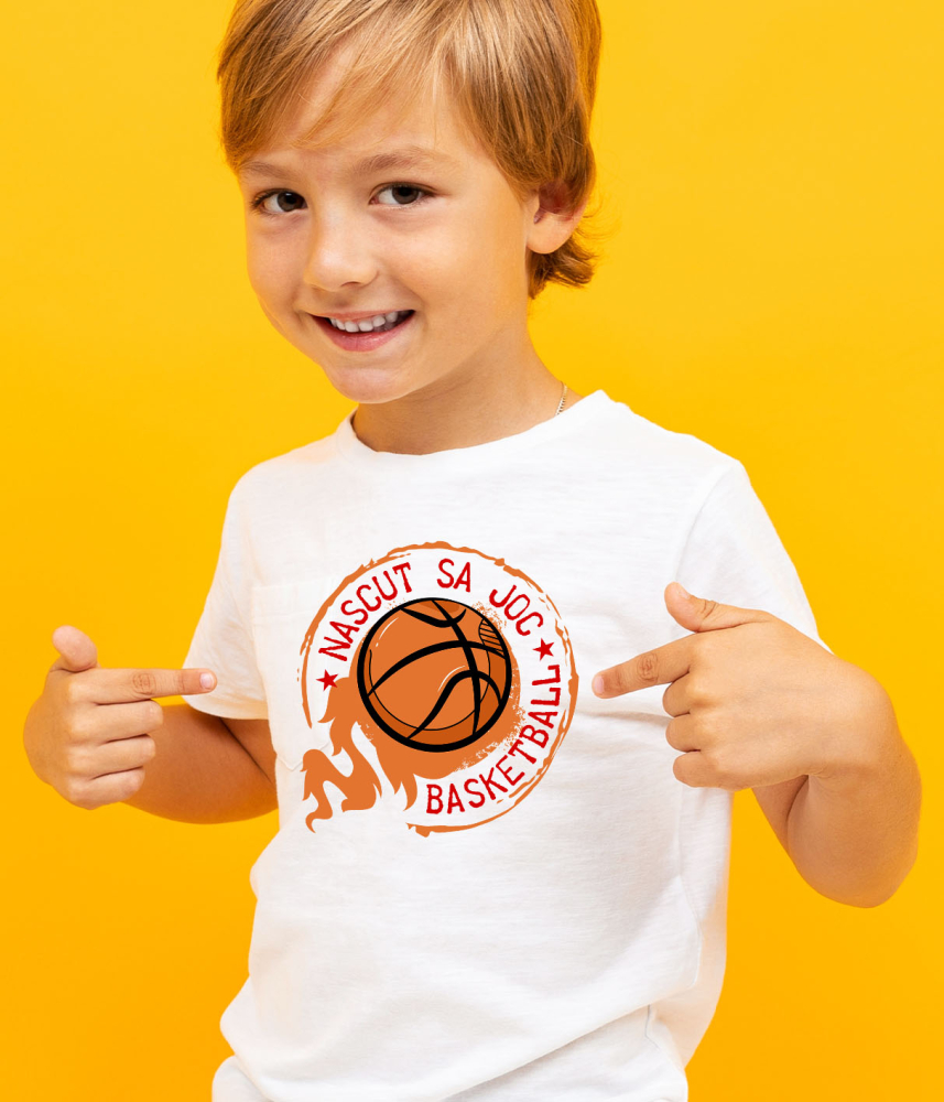 Tricou Femei, Barbati, Copii, Fata, Baiat, Unisex Personalizat Minge Baschet Flăcări – Cadou Motivațional „Născut Să Joc” pentru Iubitorii Sportului [4]