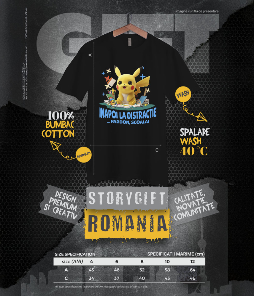 Tricou Copii cu Minions – Scoala Devine Distractie 100% Bumbac, Negru, 4 Ani [6]