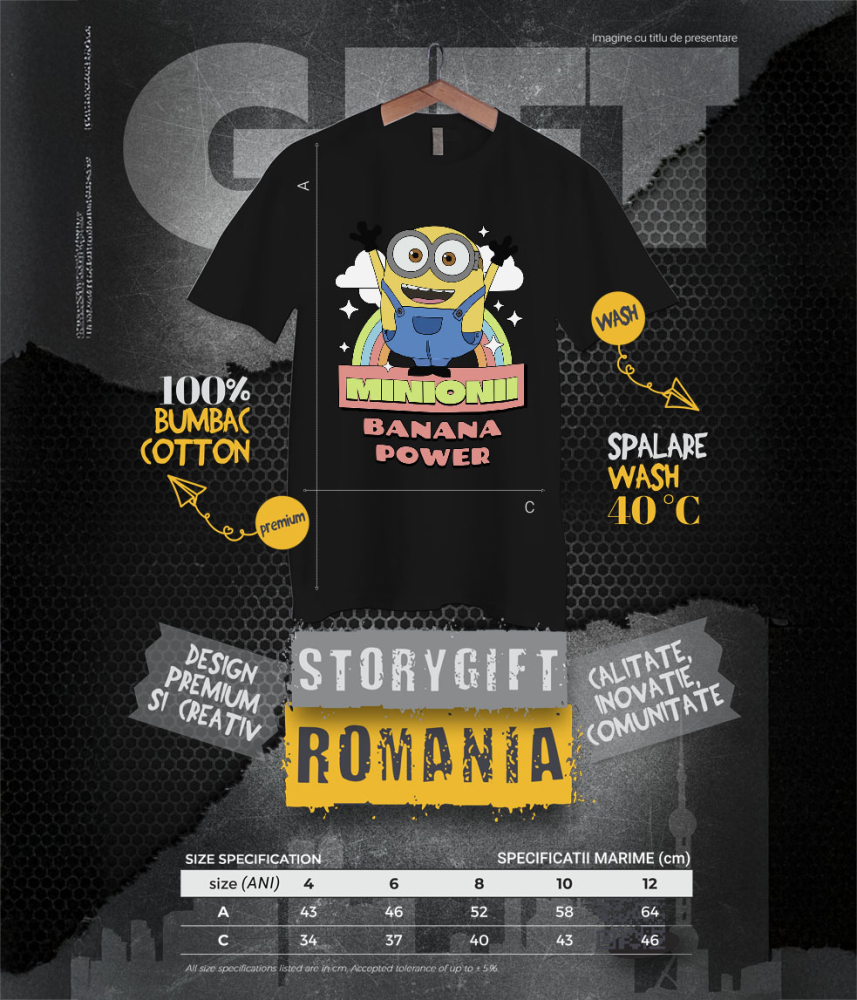 Tricou Copii cu Minionul în Lumea Veseliei 100% Bumbac, Negru, 12 Ani [6]