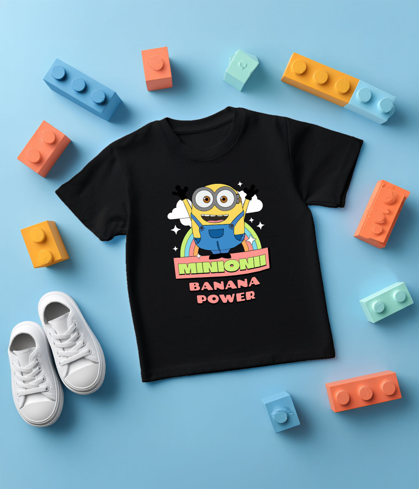 Tricou Copii cu Minionul în Lumea Veseliei 100% Bumbac, Negru, 12 Ani [5]