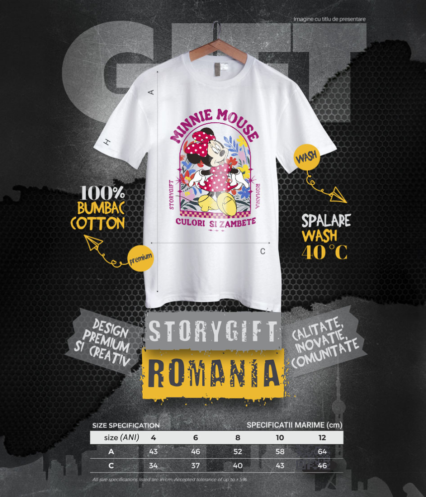 Tricou Copii cu Minnie, cu flori strălucitoare în jurul ei 100% Bumbac, Alb, 8 Ani [6]