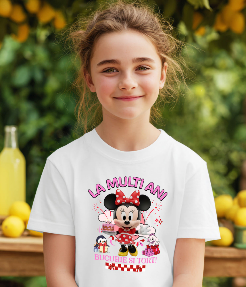 Tricou Copii cu Minnie Mouse – Cadouri si Tort pentru Micile Printese 100% Bumbac, Alb, 10 Ani [3]